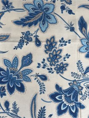 Hand Crafted Blue and Cream Floral Cotton Decorator Fabric 1 yard #961